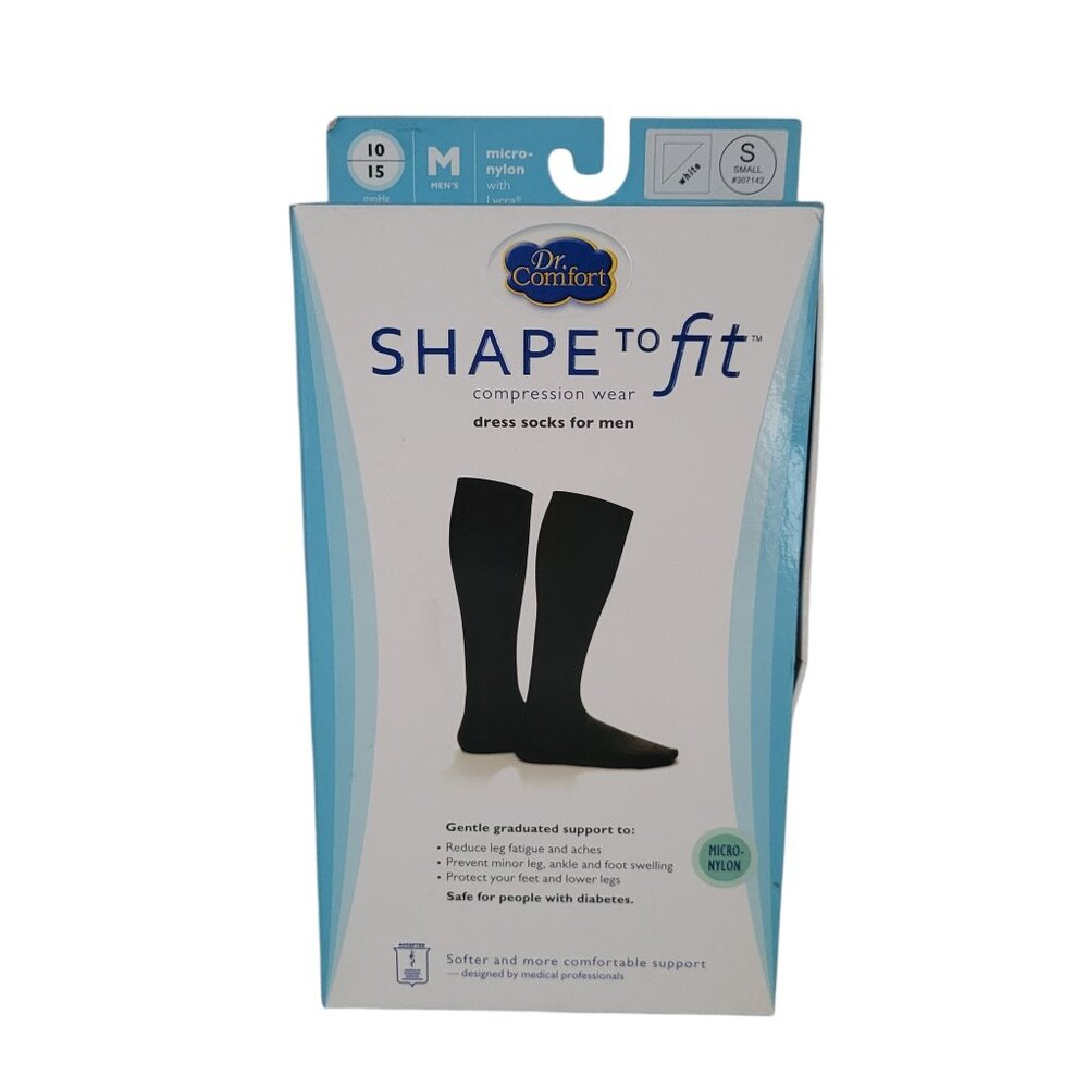 Dr Comfort Shape to Fit Compression Dress Socks Men's SMALL 10-15 mmHg WHITE - Picture 1 of 10